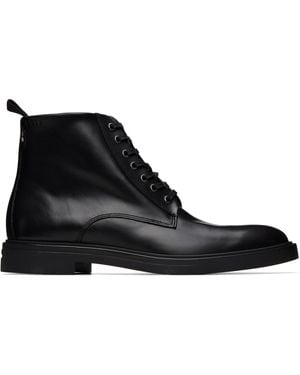 BOSS Side Zip Leather Lace-Up Boots - Black
