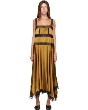Ganni Khaki Satin Maxi Dress - Metallic