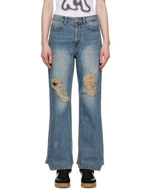 OPEN YY Belted Loose Bootcut Jeans in Blue | Lyst