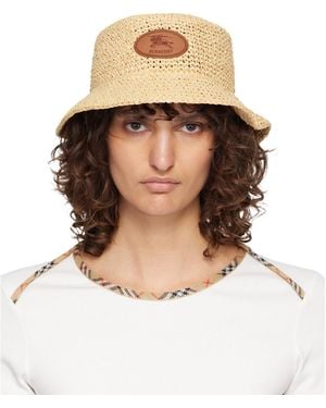 Burberry Knight Stamp Raffia-Effect Bucket Hat - Brown