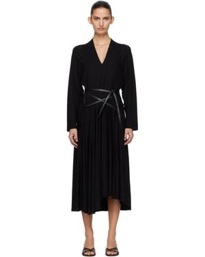 AARON ESH Jersey & Leather Wrap Midi Dress - Black