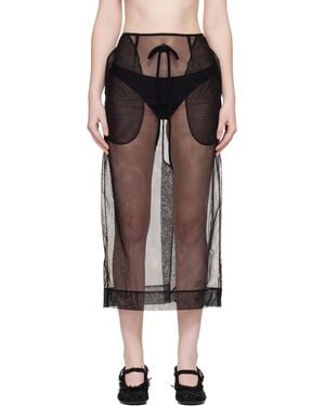 Simone Rocha Sheer Frayed Column Pencil Midi Skirt - Black