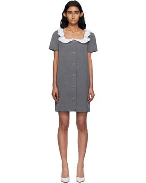 Pushbutton Frilled Neck Minidress - Black