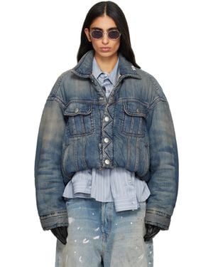 Maison Mihara Yasuhiro Blouson Matelassé Bleu Rembourré En Denim À Ourlet Écourté