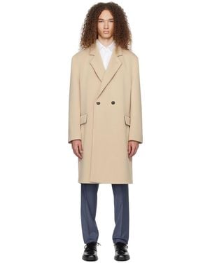 HUGO Beige Double-breasted Coat - Black