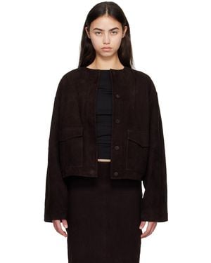St. Agni Suede Utility Cocoon Bomber Jacket - Black