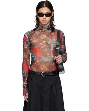Lu'u Dan Masked Mesh Turtleneck - Red