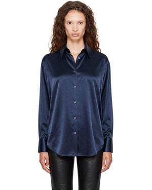 Tom Ford Chemise Décontractée Bleu Marine En Satin Extensible De Soie