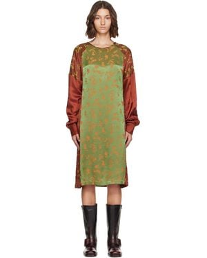 Dries Van Noten Floral Satin Midi Dress - Green