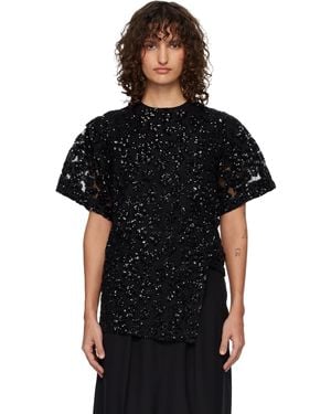Junya Watanabe Floral Sequins Pointed T-Shirt - Black