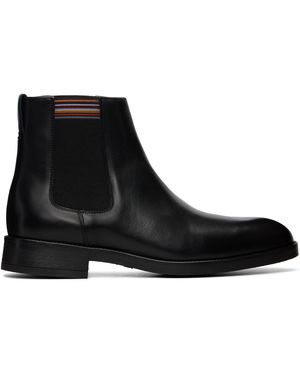 Paul Smith Bottes Chelsea Lansing Noires En Cuir À Rayures Emblématiques