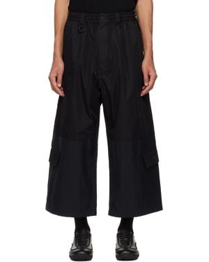 Y-3 ブラック クロップド ストレートレッグ カーゴパンツ