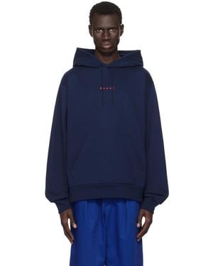 Marni ネイビー ロゴプリント フーディ - ブルー