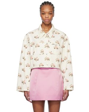 Blumarine Floral Print Rhinestone Pin Denim Jacket - Pink