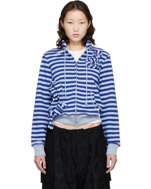 OPEN YY Ssense Exclusive Applique Knit Zipup Sweatshirt - Blue