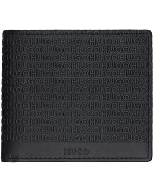 HUGO Logo-Pattern Leather Wallet - Black