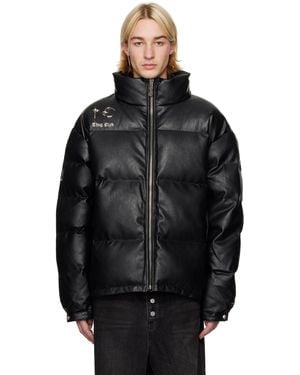 THUG CLUB Faux-leather Puffer Down Jacket - Black
