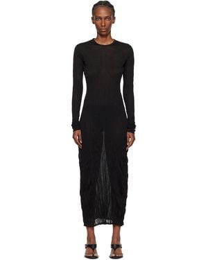 TOTEME Crinkled Knit Long-Sleeve Midi Dress - Black