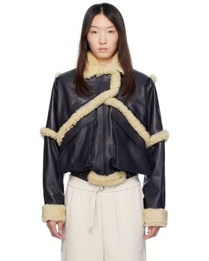 Magda Butrym Shearling Leather Bomber Jacket - Blue
