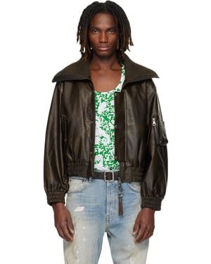 ANDERSSON BELL Knit-Collar Ma-1 Faux-Leather Bomber Jacket - Black