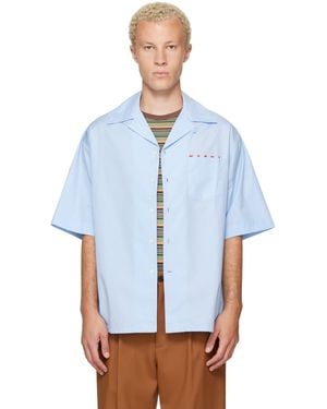 Marni Peeping Logo Poplin Bowling Shirt - Blue