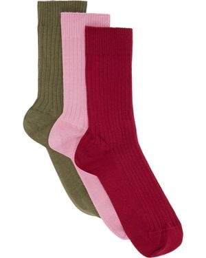 Baserange Three-Pack Organic Cotton Rib Overankle Socks - Red