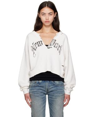 R13 Ssense Exclusive 'New York' Cropped Front Slit Sweatshirt - White