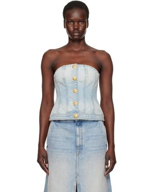 Balmain Buttoned Denim Corset Top - Multicolour