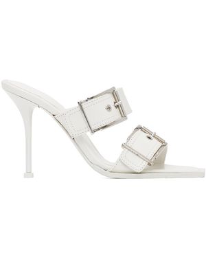 McQueen White Double Buckle Punk Mules - Black