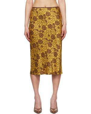 Dries Van Noten イエロー＆ブラウン ダマスク ミディアムスカート