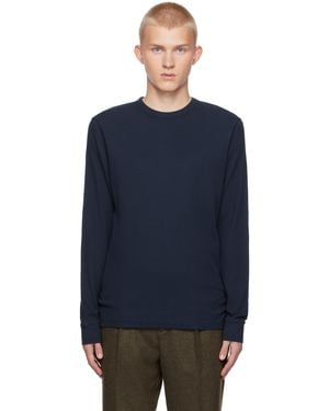Sunspel Long Sleeve Waffle T-Shirt - Blue