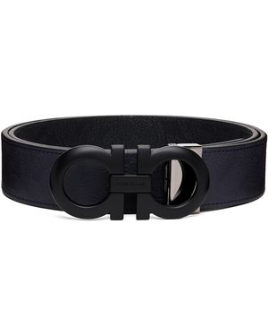 Ferragamo Ceinture Réversible Bleu Marine À Boucle Gancini Réglable - Noir