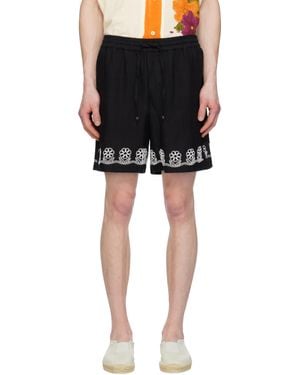 HARAGO Beadwork Embroidered Shorts - Black