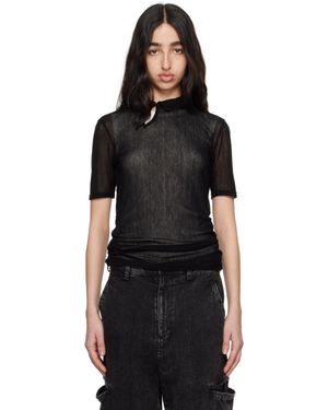 Y's Yohji Yamamoto Polo À Manches Courtes Noir En Cellulose À Découpe Diagonale