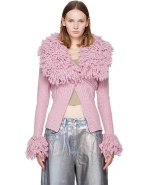 The Attico Cardigan Rose En Tricot De Laine Mélangé - Rouge