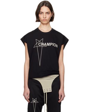 Rick Owens Débardeur Écourté Noir À Épaules Tatlin Édition Champion
