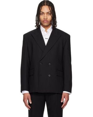 HUGO Double-Breasted Wool-Blend Twill Blazer - Black