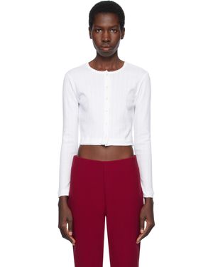 Leset Cardigan Écourté Blanc En Pointelle - Rouge