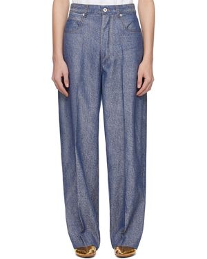 Bottega Veneta Denim Jacquard Wide Leg Trousers - Blue