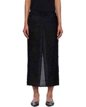St. Agni Feathered Silk Midi Skirt - Black