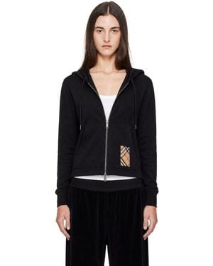 Burberry Pull À Capuche Noir À Glissière Et À Écusson À Carreaux