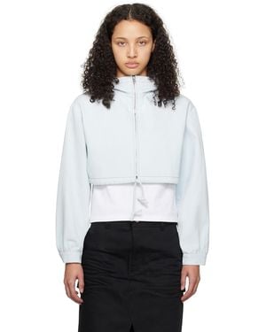 we11done Blue Cropped Denim Hoodie - White