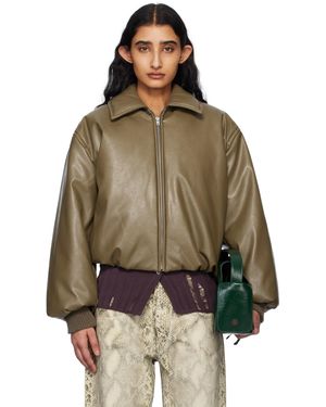 Acne Studios Khaki Coated Faux-Leather Bomber Jacket - Brown