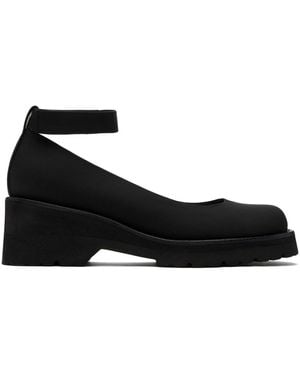 Amomento Round Toe Strap Ballerina Flats - Black
