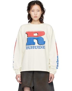 Rhude Off- Split Petrol Logo Ls T-Shirt - White