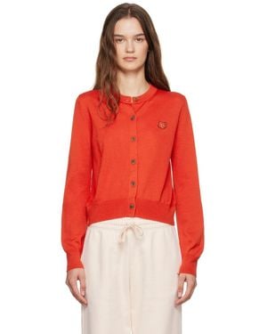 Maison Kitsuné レッド ボールド フォックスヘッド パッチ カーディガン
