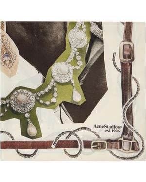 Acne Studios Foulard Blanc Cassé Et Brun En Soie À Image Imprimée - Multicolore
