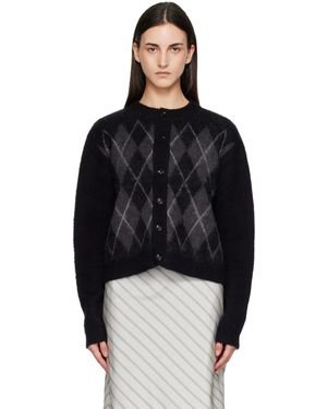 Tonywack Cardigan Noir En Tricot Brossé À Motif Argyle