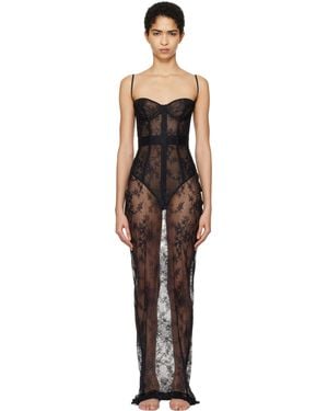 Skims Ultra Fine Lace Strapless Corset Long Maxi Dress - Black