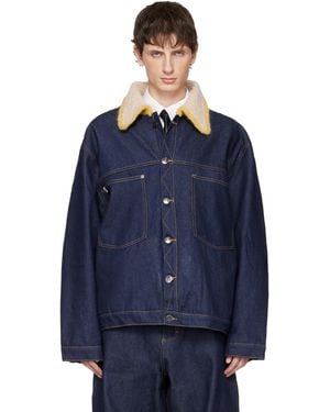 Charles Jeffrey Knitted Collar Denim Jacket - Blue